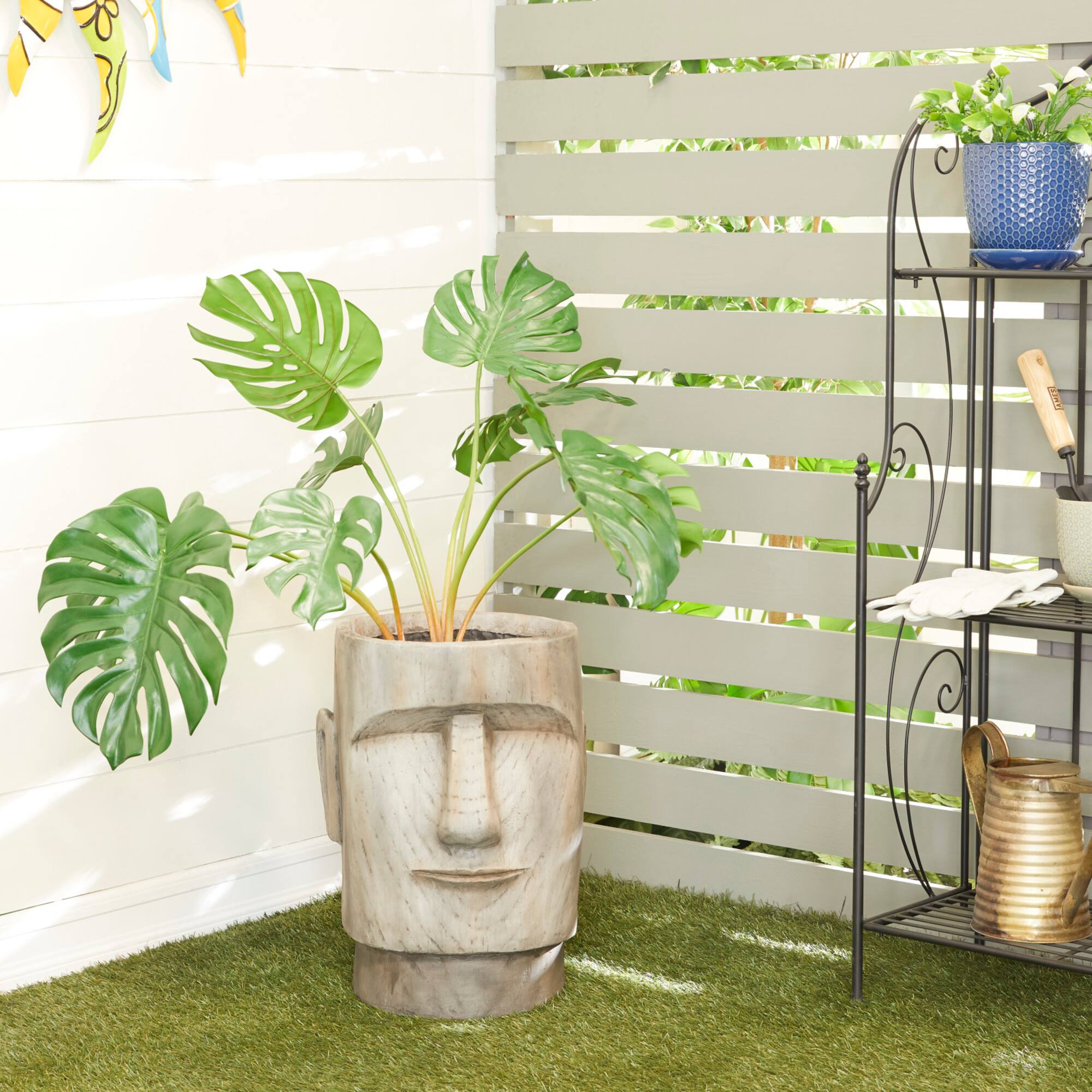 Brown Contemporary Planter, 13" x 14" x 18"